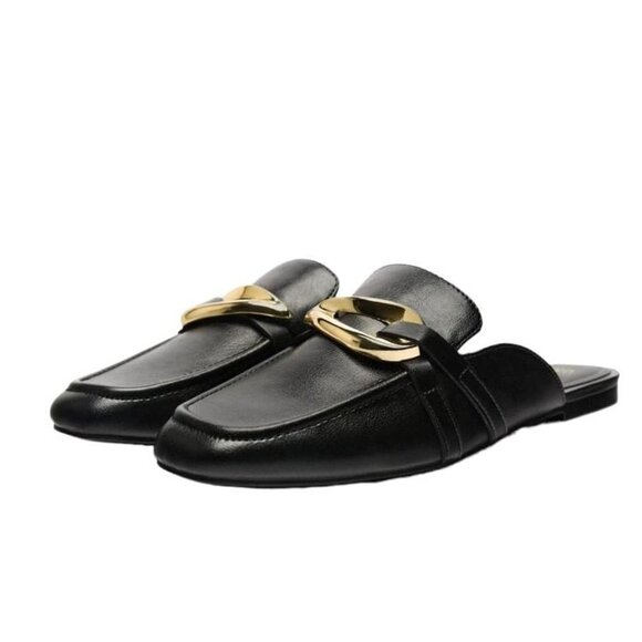 ZARA MULE LOAFERS WITH EMBELLISHED METALLIC DETAIL BLACK SIZE 7.5 | 3531/110/800 - Picture 1 of 9